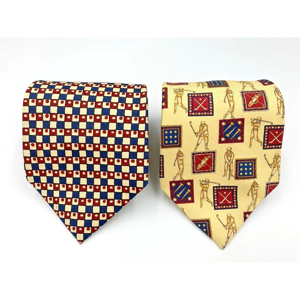 100% Silk Men's Ties ~ Tommy Hilfiger ~ Golf ~ Yellow Blue Red ~ 56
